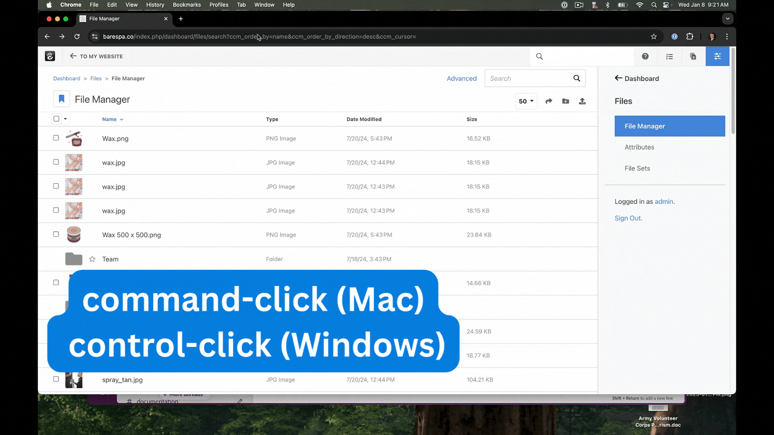 Showing how to Command Click for mac or control click for windows